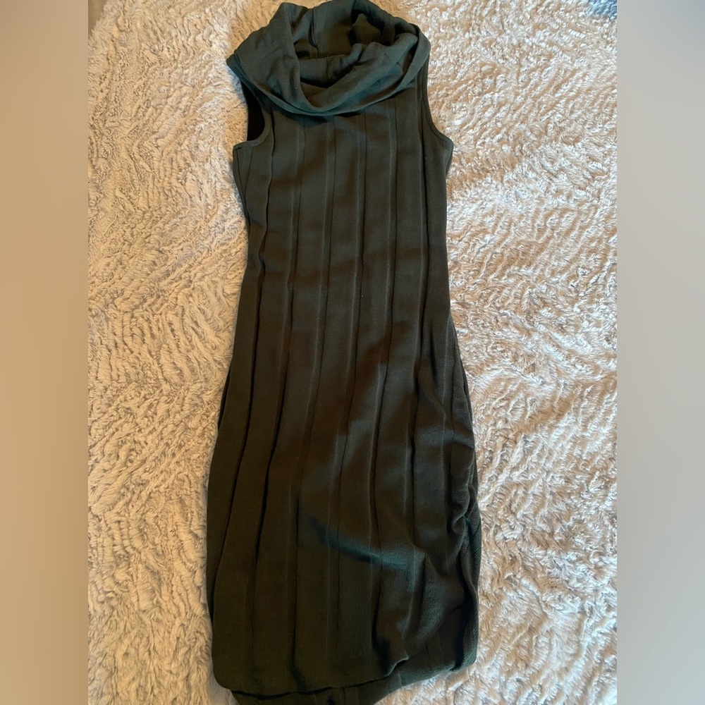 MayPink Olive Green Cowl Neck Ribbed Sleeveless Dress